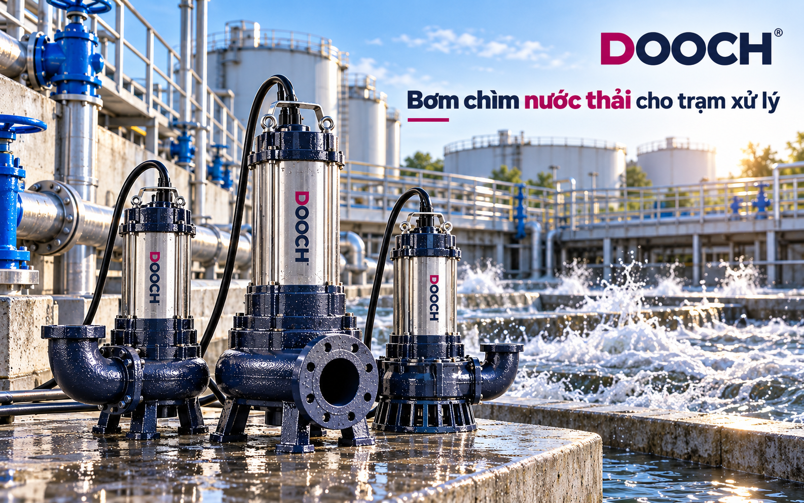 Bơm nước thải có dao cắt DOOCH cho nước thải chứa rác mềm và vật liệu dạng sợi