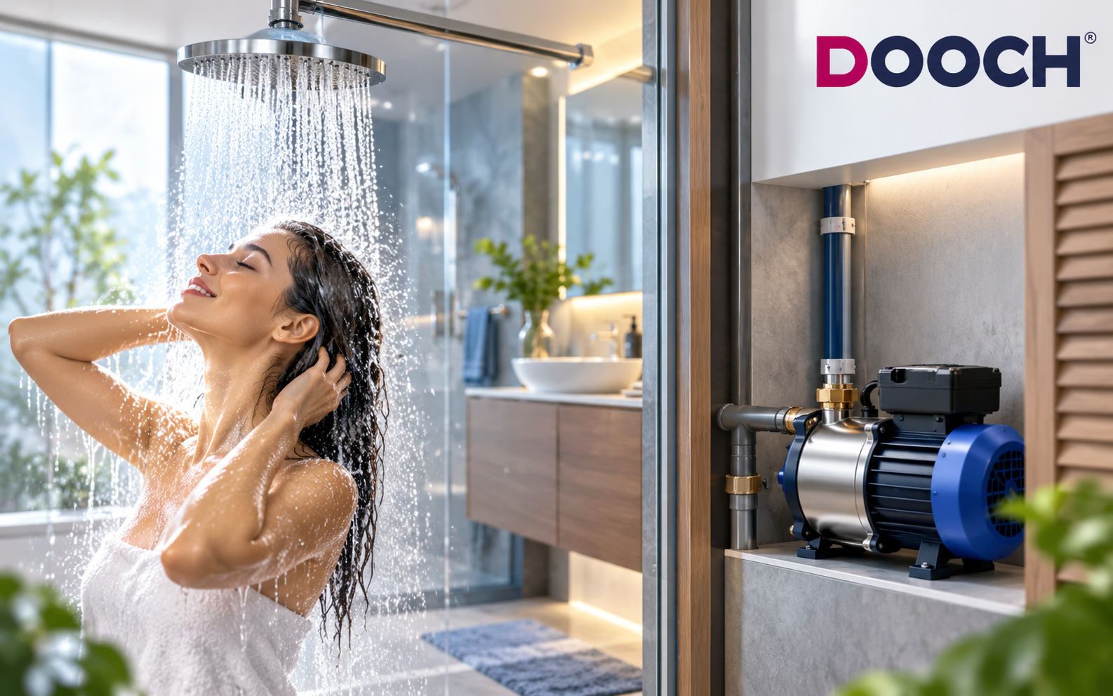Bơm tăng áp DOOCH hỗ trợ cải thiện áp lực nước cho vòi sen gia đình