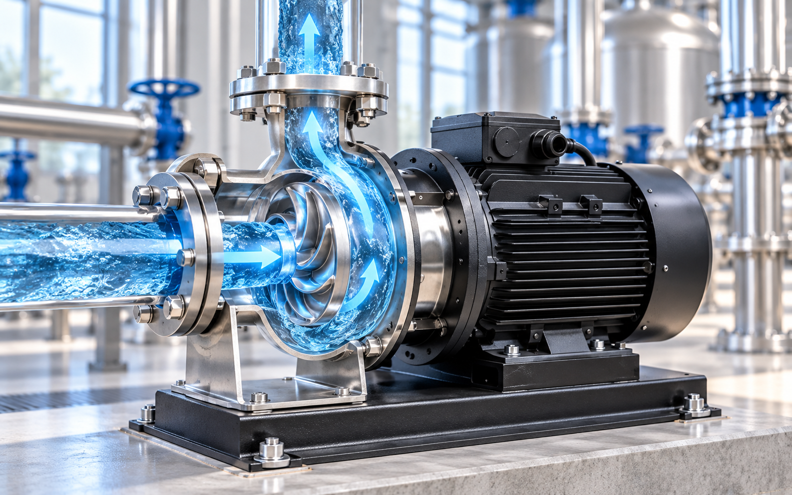 Máy bơm Dooch ly tâm trục ngang đầu Inox ZS Máy bơm Dooch ly tâm trục ngang đầu Inox ZS trong phòng máy cấp nước