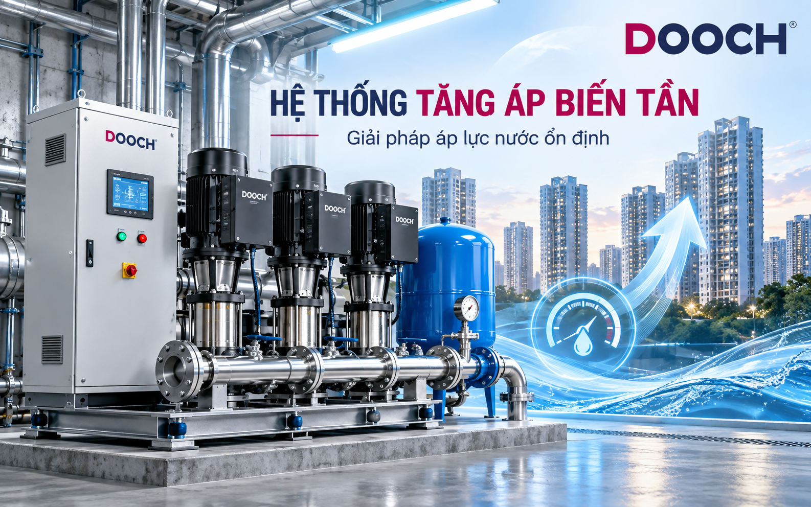 Bơm trục đứng đa tầng cánh DOOCH cho cấp nước tòa nhà cao tầng